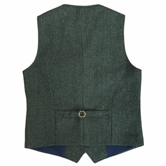 Men Vest Dark Green Herringbone Single Button V Neck Pocket Waistcoat For Wedding Party Business Work Daily Casual Men Suit Vest