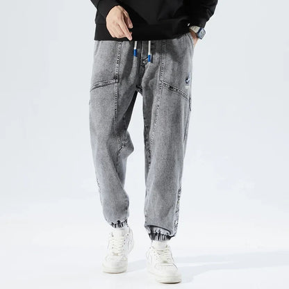 Korean Popular Clothes Jeans Casual Men Loose Fit Stretch Spandex Denim Jogger Pant Male Hip Hop Streetwear Trouser Big Size 8XL