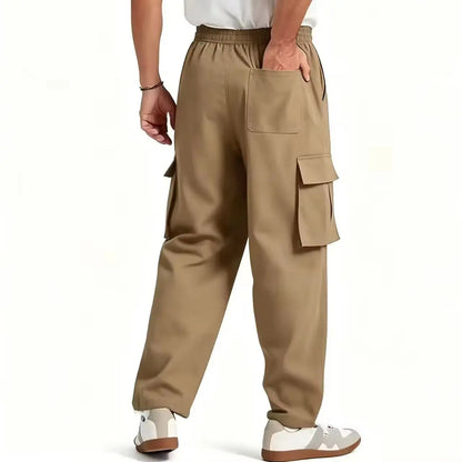 Men's casual multi pocket work pants with loose fit and drawstring waistband suitable for hikingfishingand outdoor exploration