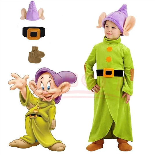 Seven Dwarf Man Costume Snow Princess Outfit Christmas Child Boys Girls Big Ears Elf Pixie Cosplay Santa Party Clothes For Kids