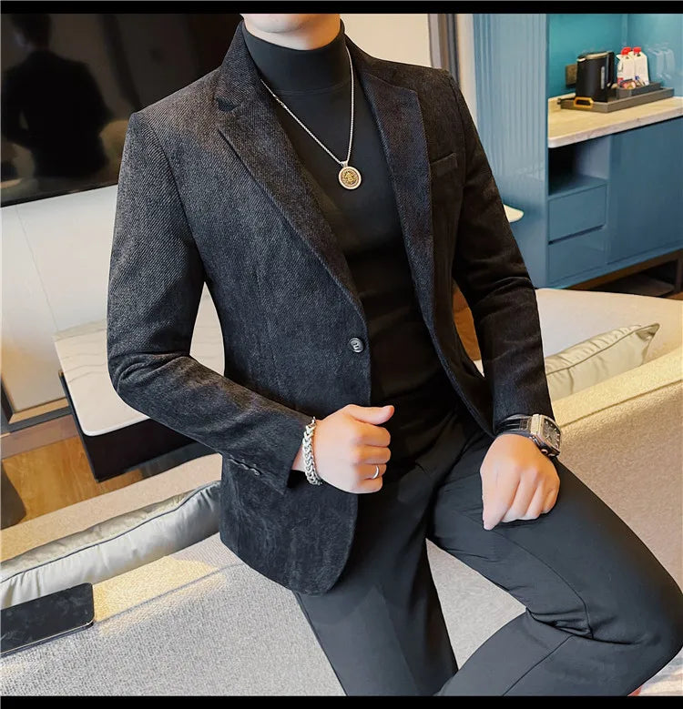 British Style Solid Color Slim Suit Jacket Men Fashion Casual Business Blazers Coats High Quality Social Wedding Elegant Jackets