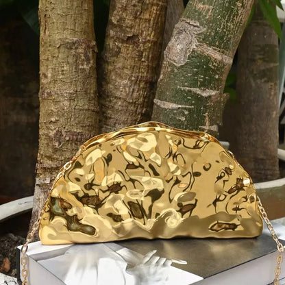 Creative Half Moon Shape Gold Purse For Women Silver Acrylic Bag Exquisite Brand Hand-held Evening Bag Shoulder Messenger Bag