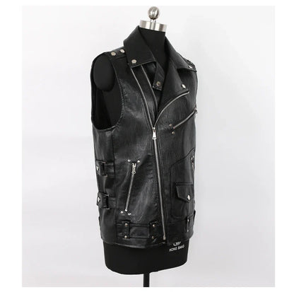 Autumn Black Motorcycle Pu Leather Vest Men Zipper Pockets Plus Size Faux Leather Biker Sleeveless Jacket 4xl 5xl