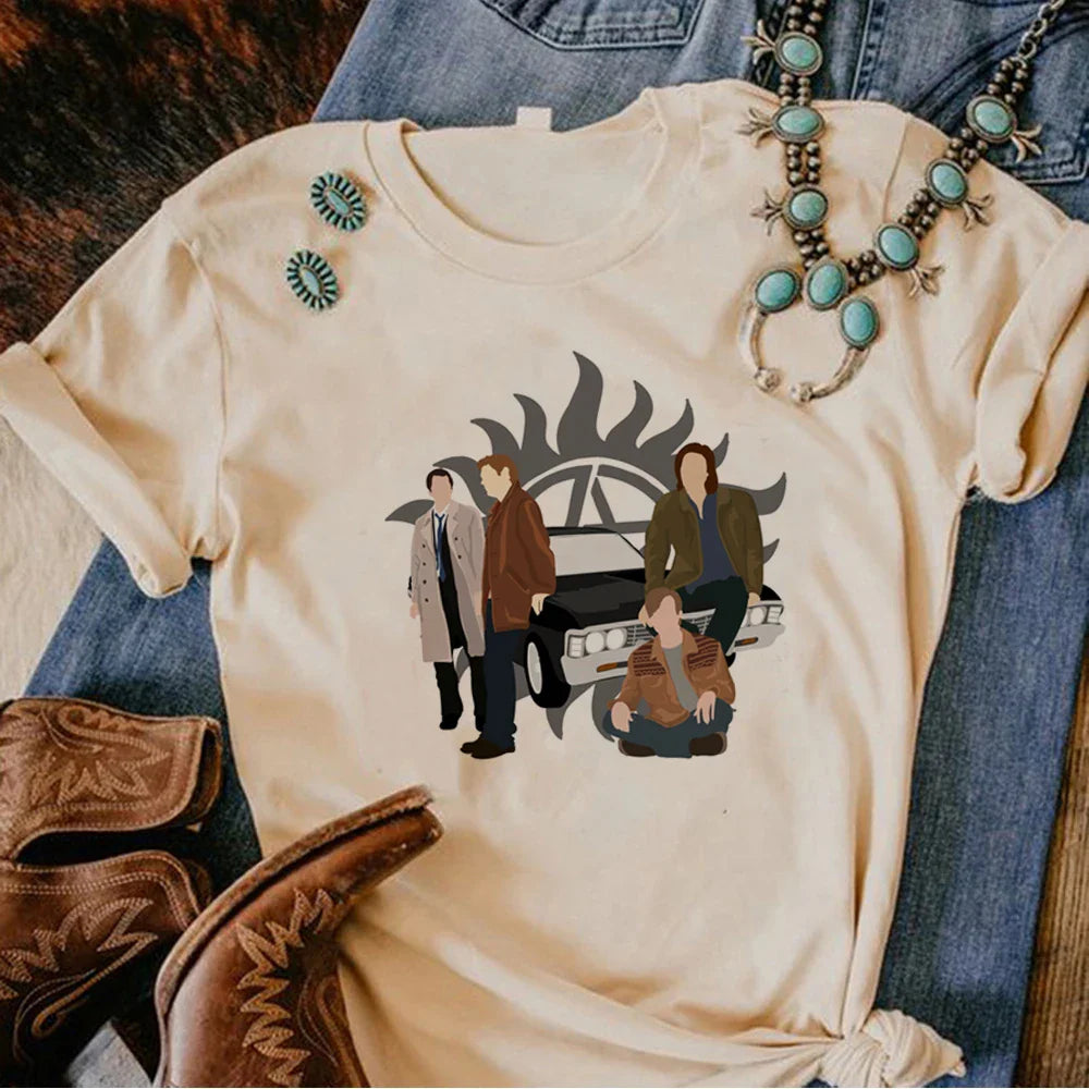 Supernatural t shirt women comic Japanese top female harajuku clothes