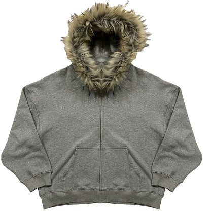2025 Autumn/Winter New Y2k Sweatshirts Harajuku Artificial Fur Collar Hoodie Clothing Pattern Hip Hop Punk Gothic Zipper Hoodie