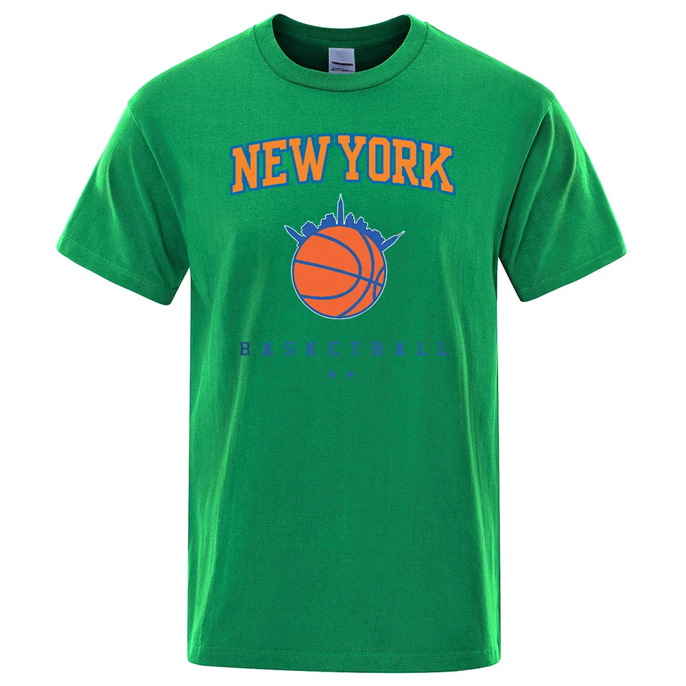 New York Basketball Personality Street Male Clothes High Quality Oversize T-Shirts Summer Breathable T-Shirt Hip Hop Cotton Tops
