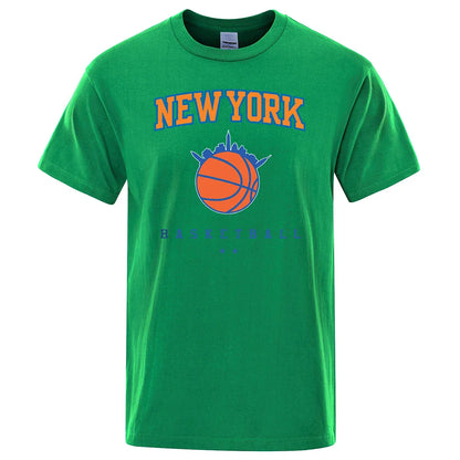 New York Basketball Personality Street Male Clothes High Quality Oversize T-Shirts Summer Breathable T-Shirt Hip Hop Cotton Tops