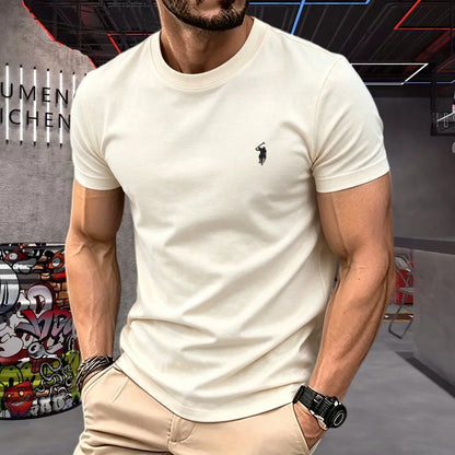 100% pure cotton high-quality brand round neck short sleeved men's 2026 summer fashion pony embroidery T-shirt casual sports top