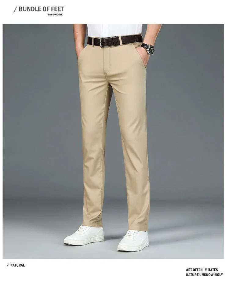 Bamboo Fiber Business Straight Pants Men's Summer Thin Classic Design Office Dress Breathable Casual Formal Trouser Man Clothes