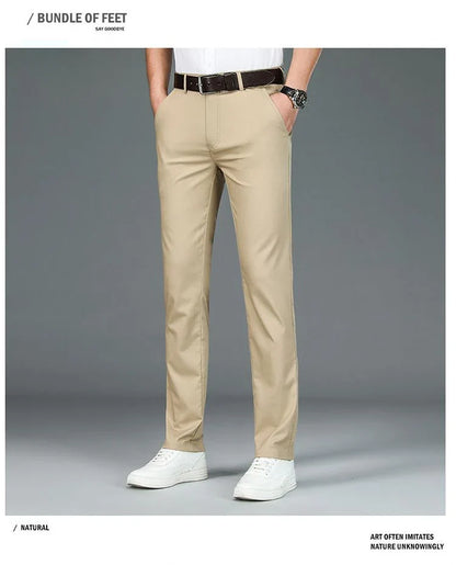 Bamboo Fiber Business Straight Pants Men's Summer Thin Classic Design Office Dress Breathable Casual Formal Trouser Man Clothes