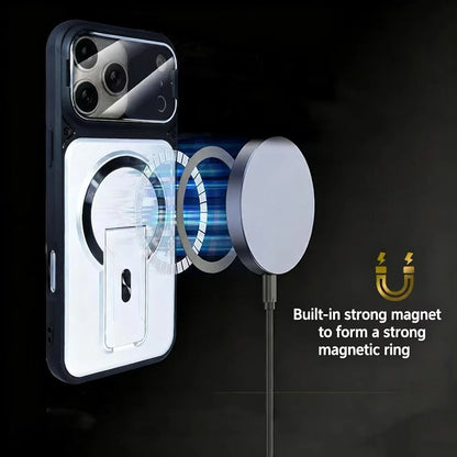 For iPhone 11 12 13 14 15 16 17 Pro Max Plus Case Compatible with MagSafe Invisible Stand Flip Camera  Matte Frosted Cover
