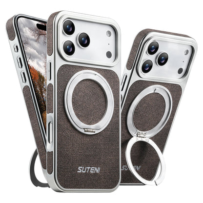 Faux Leather Magnet Wireless Charging Phone Case 360° Rotating Stand Ring Buckle Frosted Feel For iPhone 17 Pro Max 16 15