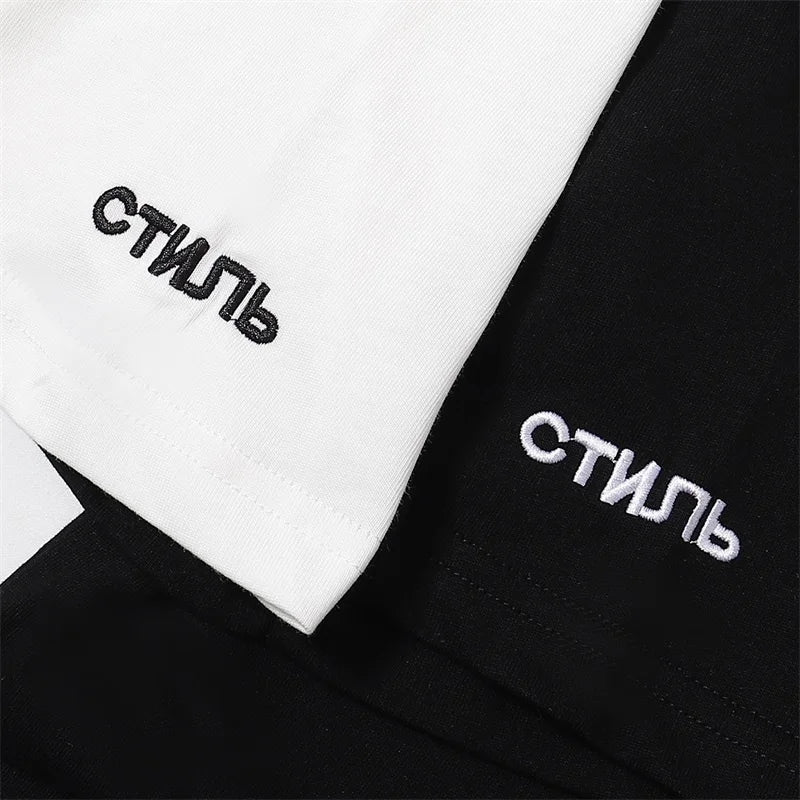 Black White Classic Letters Embroidery T-Shirt Men Women Simple Oversized Best Quality T Shirt Tops Casual Fashion Tees