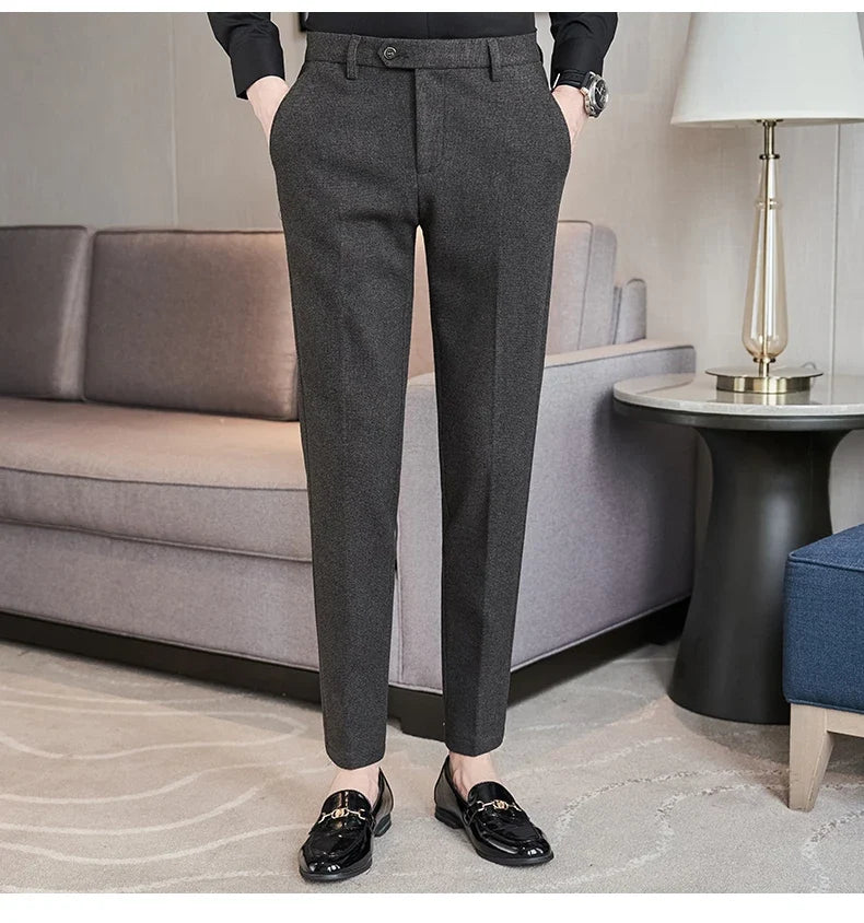 Autumn Winter Woolen Cloth Thickened Suit Pants High Quality Men Business Slim Trousers Formal Wear Office Social Dress Pants