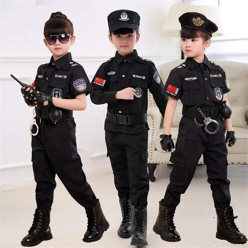 Nieuwe Cosplay Kids Politie Kostuums Kids Kerstfeest Carnaval Uniform Politie Halloween Jongens Leger Politie Kleding Cadeau Set
