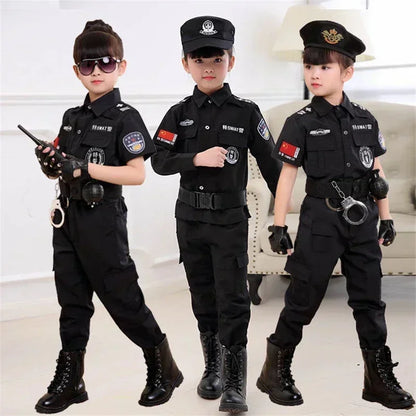 Nieuwe Cosplay Kids Politie Kostuums Kids Kerstfeest Carnaval Uniform Politie Halloween Jongens Leger Politie Kleding Cadeau Set