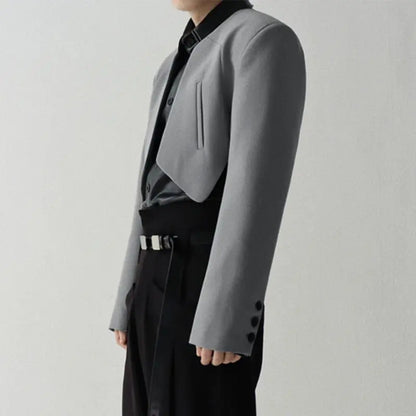 Men Blazer Solid Color Open Stitch Long Sleeve Irregular Thin Suits Men 2024 Streetwear Fashion Casual Crop Coats S-5XL