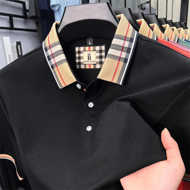 Luxury brand short sleeve polo shirt men fashionable simple solid color summer mercerized cotton breathable casual lapel T shirt