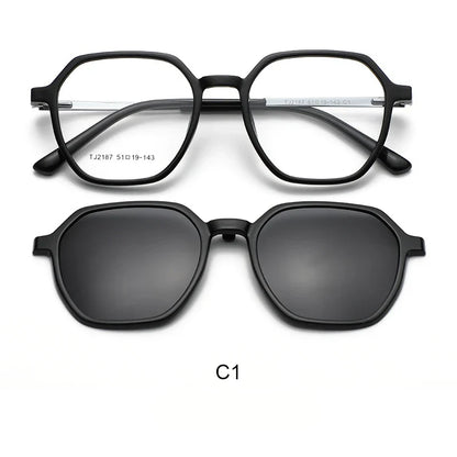 Magnetic Clip on Glasses Women Driving Polarised Polygonal Optical Myopia Eyewear Men Custom Prescription Glasses TJ2187