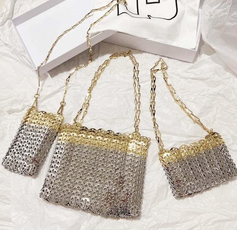 Women's Bag Designer Handbag Aesthetic Bags Hand Woven Metal Gold Silver Splicing Clutch Luxury Holiday Shoulder Bag Tote Bag