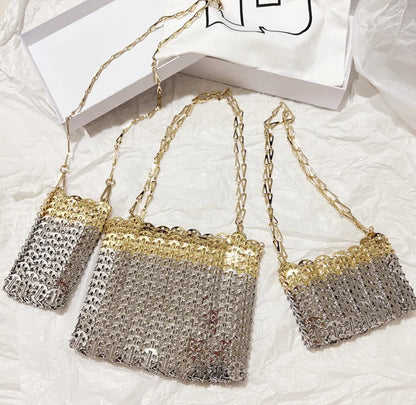 Women's Bag Designer Handbag Aesthetic Bags Hand Woven Metal Gold Silver Splicing Clutch Luxury Holiday Shoulder Bag Tote Bag