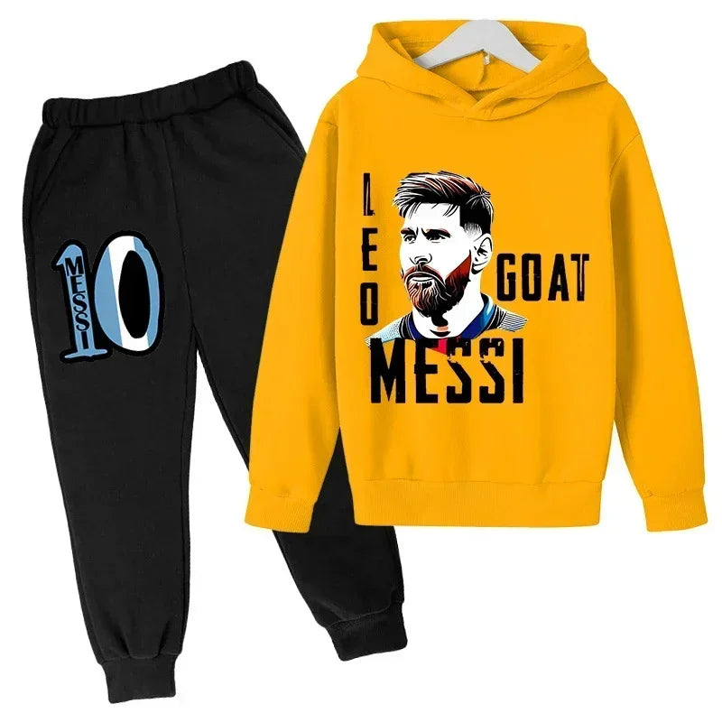 Spring Autumn Children's Hoodie Set Messi Avatar Printed Sportswear Hoodie Pants Suit 2-piece Set Boy Girl Kid Clothes Tracksuit