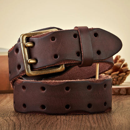 Thick Original Leather Belt Vintage Men Wide Belt Male Cowhide Real Genuine Leather Double Prong Buckle Strap Cowboy Jeans Belt