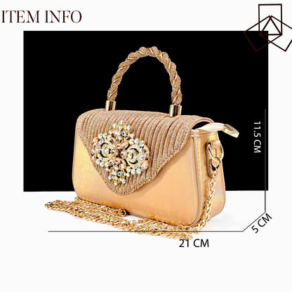Italian Design Peach Color Pointed Toe Shoe & Bag Set Rhinestone Luxury  Women's High Heels for Parties By QSGFC