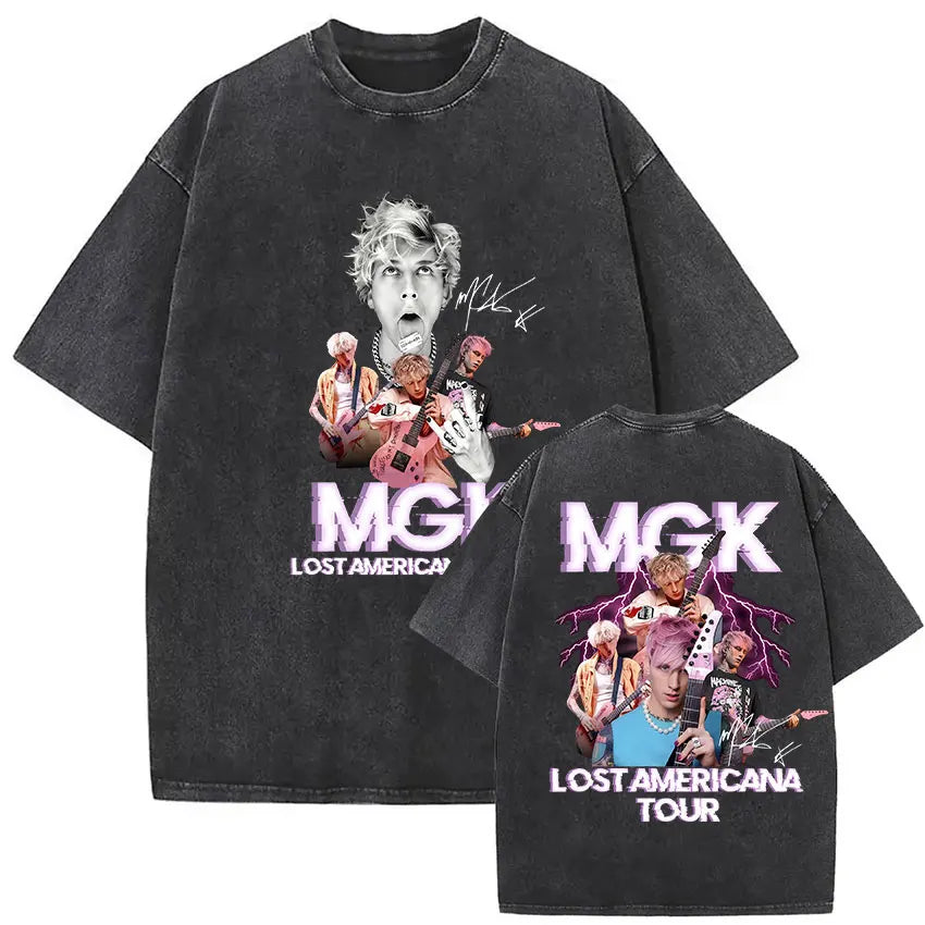 MGK Lost Americana Tour 2025-2026 Vintage Washed T Shirt Men Women Summer Fashion Cotton Short Sleeve T-shirt Fans Gift Clothing