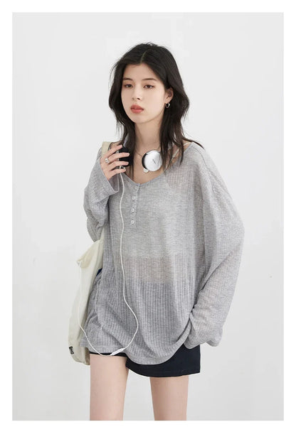 Women T-Shirts Casual Loose New Slightly Transparent O Neck Female Top Thin Sun Protection Tees Spring Summer 2025