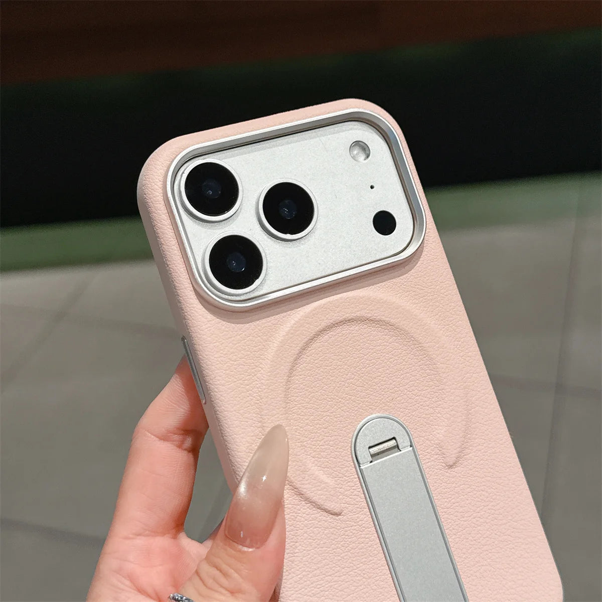 Stand Holder Magnetic Leather Phone Case for IPhone 17 16 15 14 13 Pro Max for Magsafe Wireless Charge Shockproof Cover