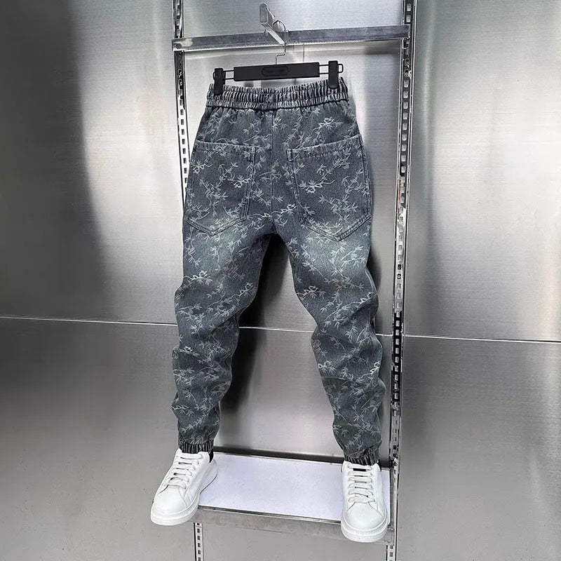 Jacquard American Classic Jeans Fashion Joints Harem Pants High Quality  Loose Harajuku Straight-Leg Trousers Men Clothing