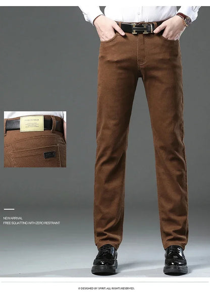 Large Size 42 44 Autumn 98% Cotton Men's Stretch Slim Jeans ArmyGreen Soft Comfortable Casual Straight Denim Pants Trousers