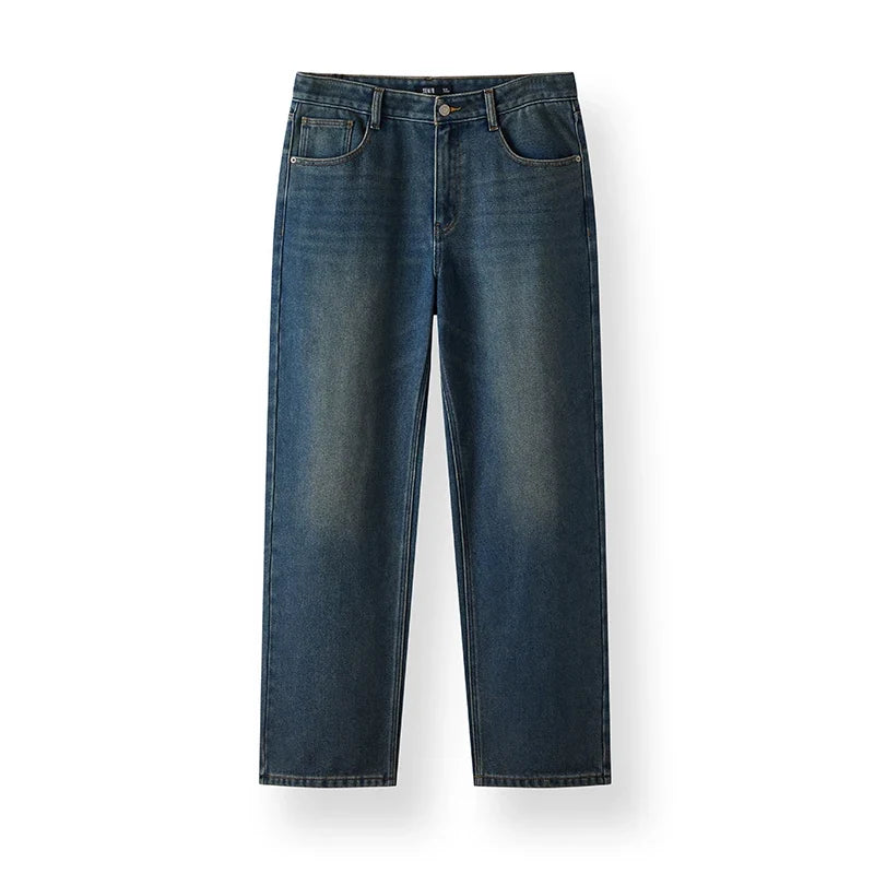 Jeans Men Vintage Washed Whiskered Loose Fit Straight Leg Classic Casual Pants 2025 Autumn Winter