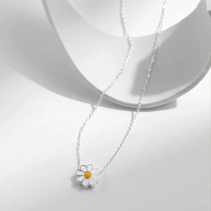 925 Sterling Silver White Enamel Flower Pendant Necklace Charm Daisy Neck Link Chain For Women Hypoallergenic Jewelry