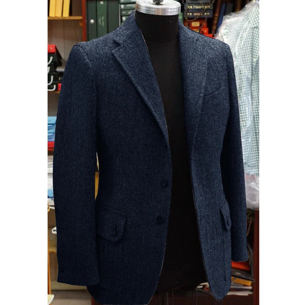 Men's Herringbone Blazer Suit Collar Slim Jacket Casual Fashion Jacket 3 Pocket Workwear Men's Summer Suits Formal Man Jackets