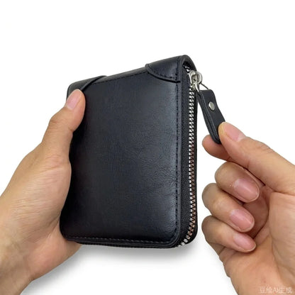 Men’s Leather Zipper Wallet Large Capacity Multi-card Holder Wallets Coin Cash Purse with ID Window