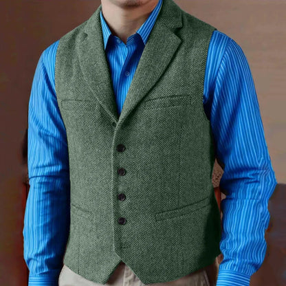 Men Vest Gray Herringbone Single Button With Lapel Waistcoat For Wedding Birthday Banquet Business Work Office Men Suit Vest