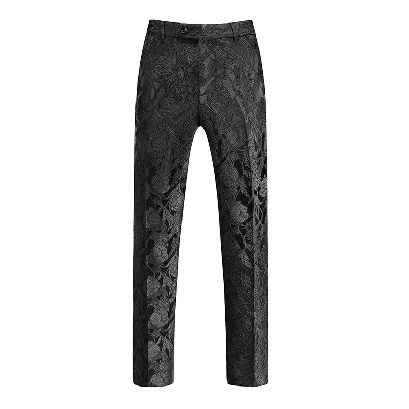 Fashion Men Luxury Jacquard Suit Pants White / Black / Pink Trend Male Groom Wedding Prom Party Dress Trousers