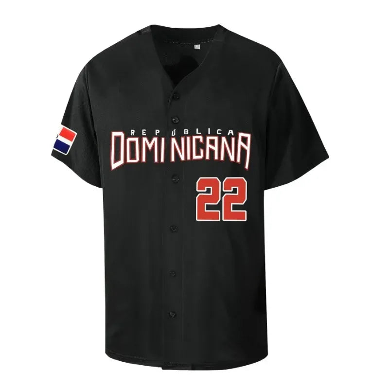 Men's 22 Dominicana Baseball Jerseys 90s Hip Hop Button Down Baseball Shirts for Party Stitched