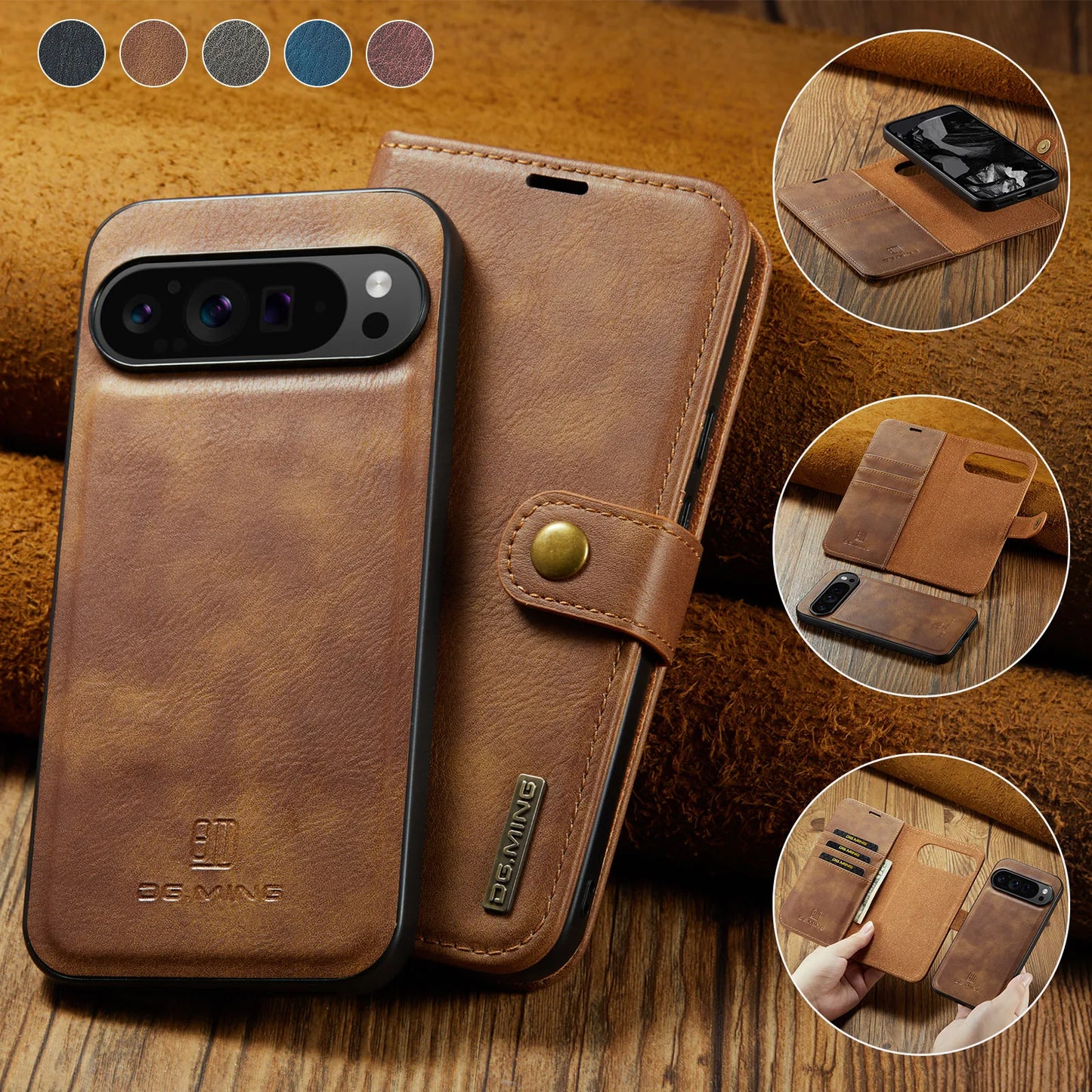 For Google Pixel 6 7 8 9 10 Pro XL/Pixel 5A 6A 7A 8A 9A Magnetic Detachable Cover 2in1 Flip Leather Wallet Phone Case