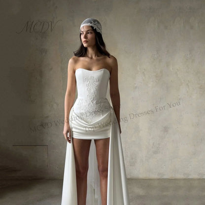 Short Civil Wedding Dress 2026 Pleated Strapless Straight Satin Mini After Party Gown Straight vestido noiva curto Customized
