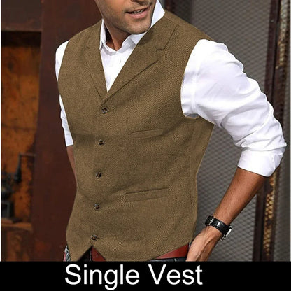 Business Suit Vest Man British Retro V-neck Male Vest Slim Solid Color Single-breasted Workwear Casual Men Waistcoat