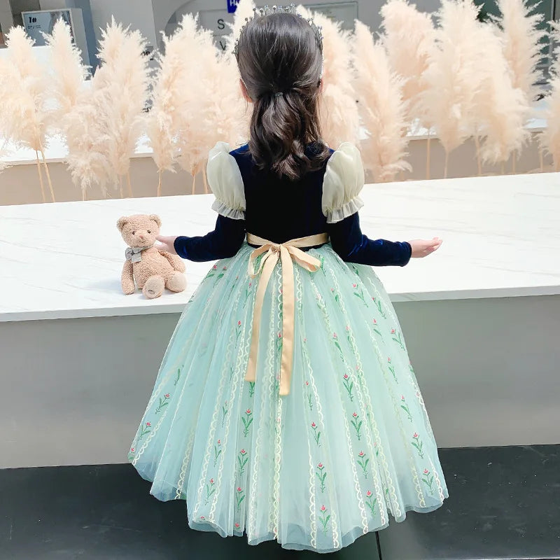 Girls' Summer Anna Frozen Baby Dress Child Green Dress Up Halloween Costume for Kids Princess Party Cosplay Dresses 2 to 8 Years