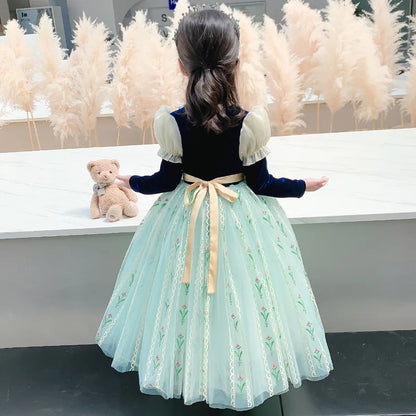 Girls' Summer Anna Frozen Baby Dress Child Green Dress Up Halloween Costume for Kids Princess Party Cosplay Dresses 2 to 8 Years