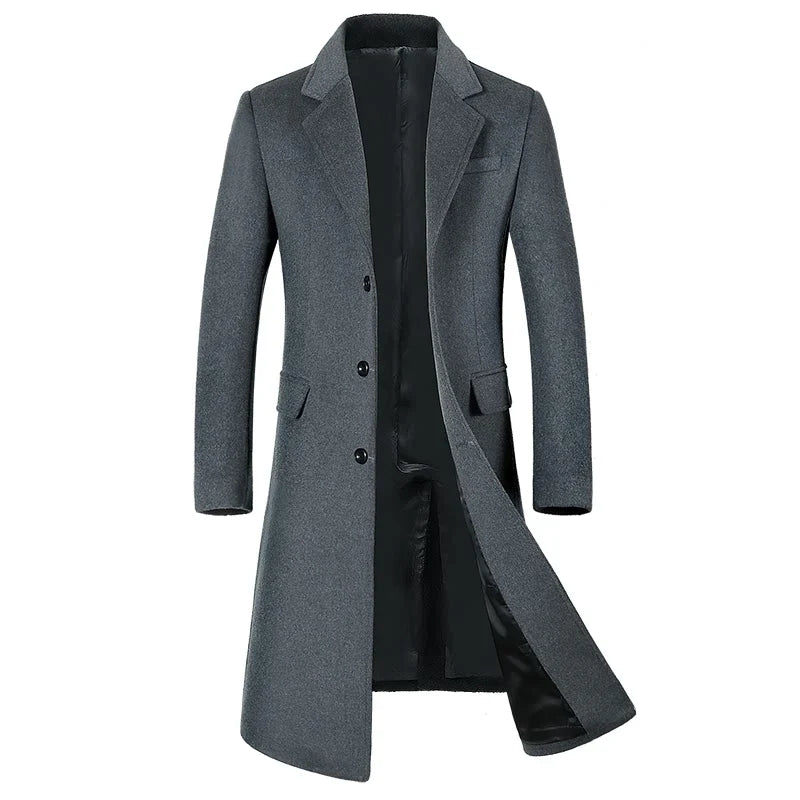 Men's High-Quality Autumn Winter Wool Coat Long Fashion Trench Coat Over-the-Knee Thick Cotton M-4XL