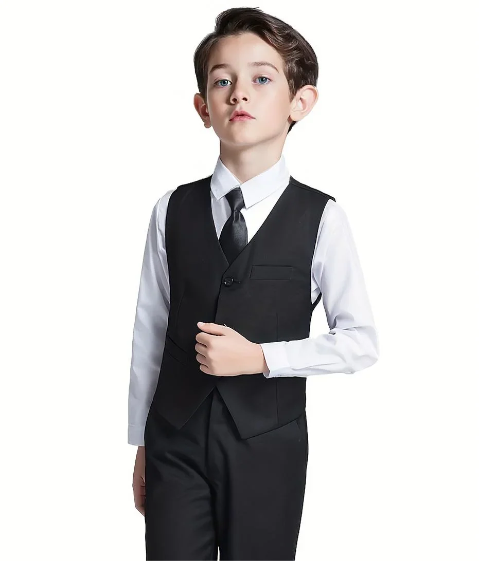 Boys Suits 4-Piece Jacket Vest Pants Tie Random Teen Dress Wedding Performance Prom Formalwear Classic Slim Elegant Age 2-16Y