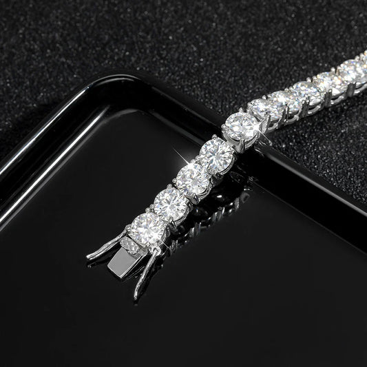 Bracelets de tennis en moissanite de couleur D de 6,5 mm, sertis 4 griffes, classiques et tendance, pour femmes et hommes, bijoux fins en argent 925