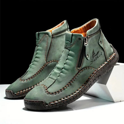 Men's Hand-Sewn High-Top Boots, Fashionable Side-Zip Casual Shoes, All-Season Outdoor Boots, Large Size Men's Shoes, Comfortable Bare Boots