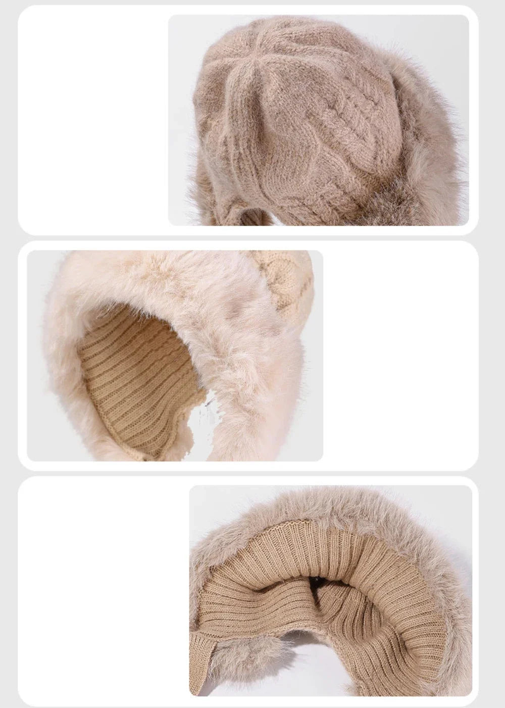 Knitted Hat New Thick Warm Winter Russian Hat Women Windproof Fluffy Fur Hat Lady Skullies Beanies Female Ski Earflap Cap